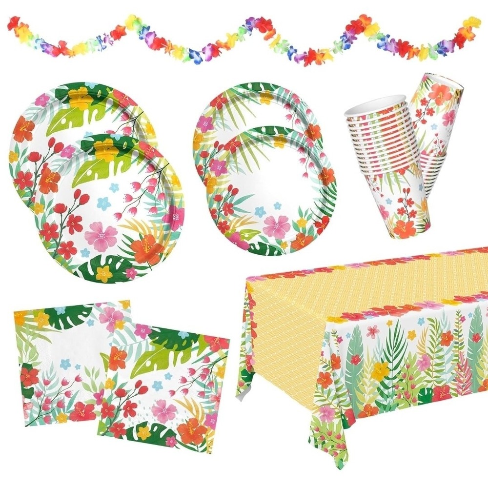 Gatherfun Tropical Luau Party Kit Plates Napkins Cups Tablecloth Banner 25 Guest